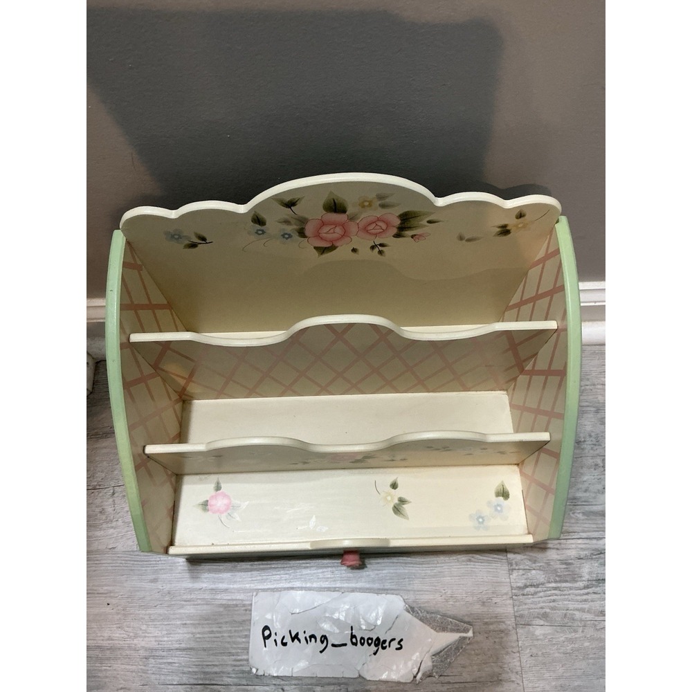 PFALTZGRAFF TEA ROSE KITCHEN DESK LETTER BILL WOOD ORGANIZER COLLECTOR ITEM - Picture 3 of 16